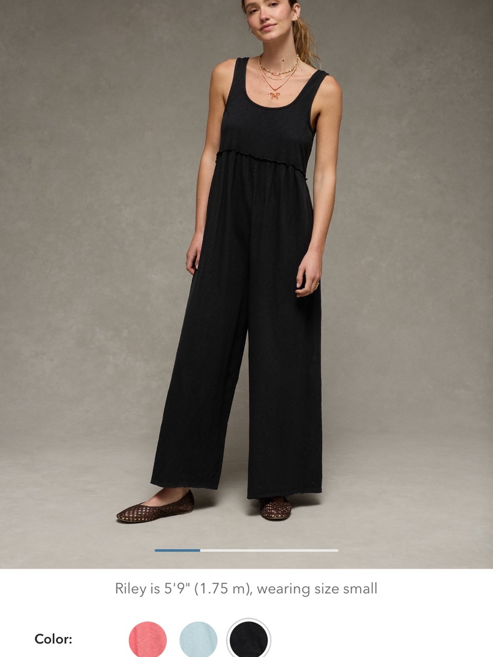 aerie Black Sleeveless Wide-Leg Jumpsuit with Back Tie - Picture 4 of 4